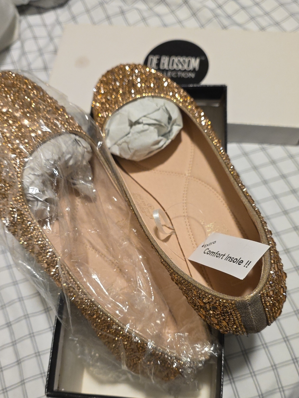 De Blossom Collection Rose Gold Glitter Ballet Flats NEW